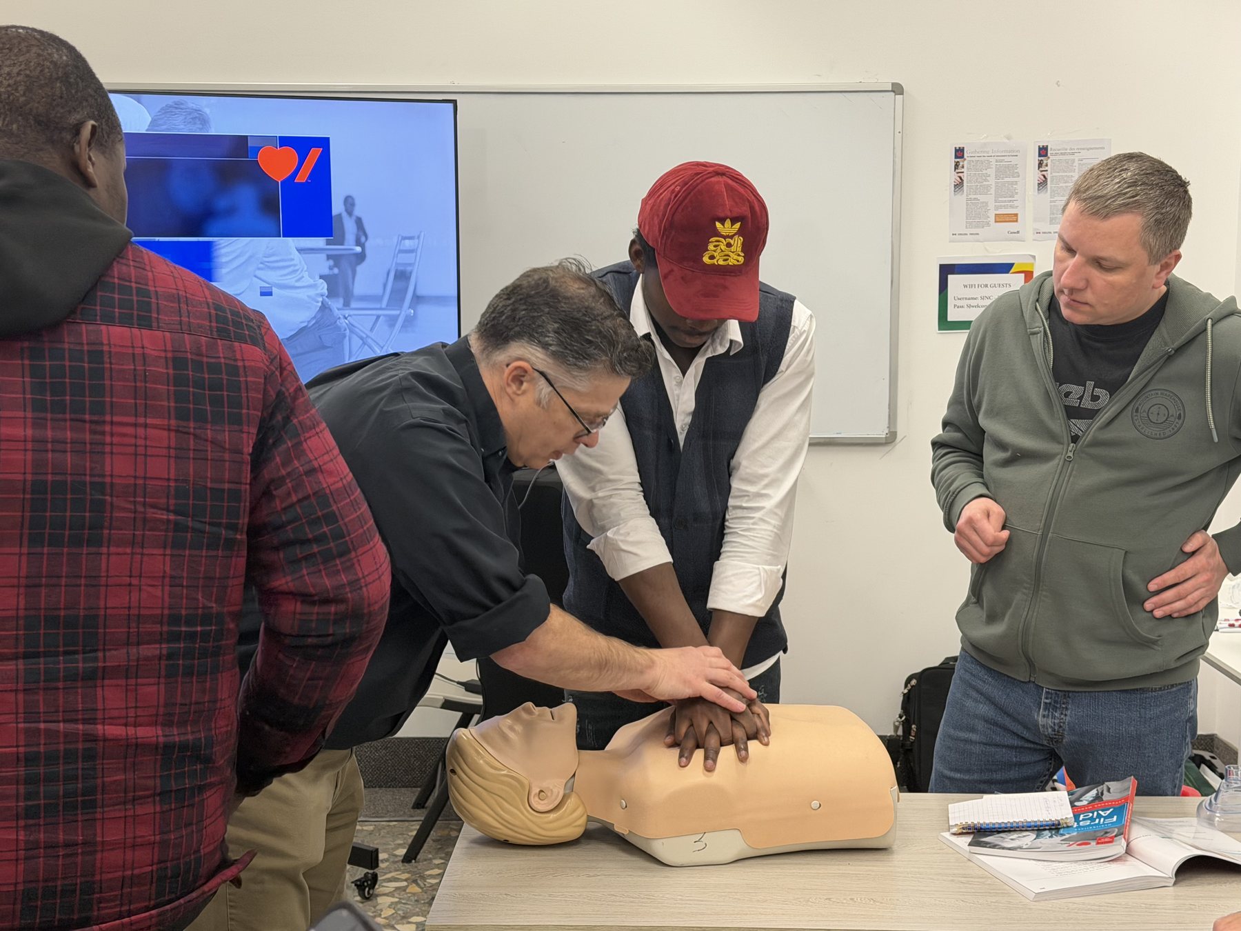 Close-up CPR compressions practice
